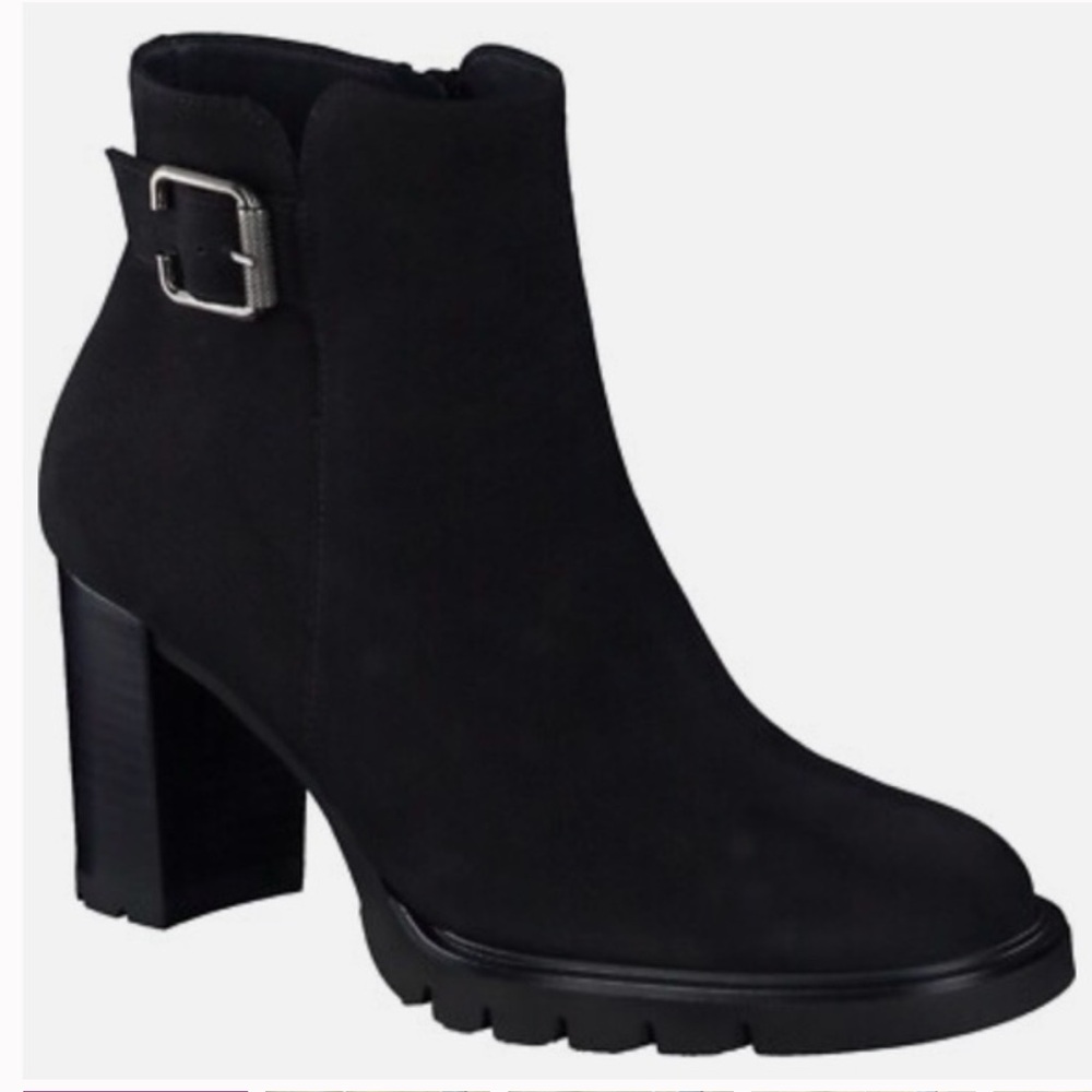 Paul Green Selma Black Nubuck Leather Heeled Ankle Boots